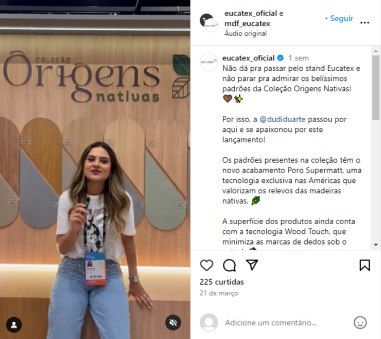 @dudiduarte admira padrões Origens Nativas no stand Eucatex